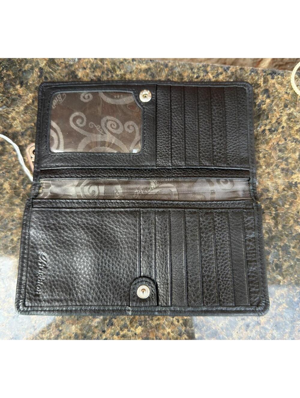 Vtg Y2K Brighton Black Leather Wallet BiFold Silver Accent Embossed Card Holder - Picture 3 of 4